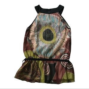 DIMRI Tunic Circle Neckline Open Shoulder Low Gather W/Tie Lined Size M